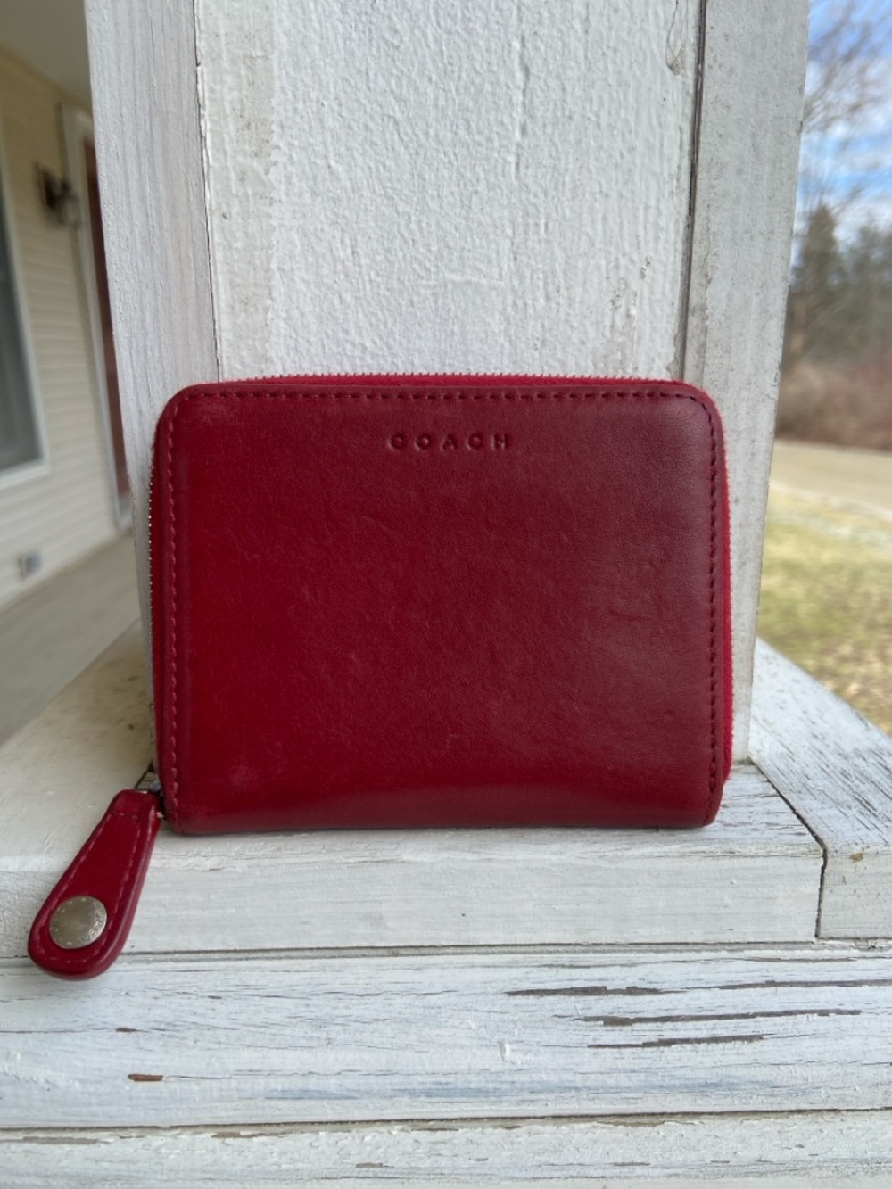 Coach Vintage Small Zip Around Card Case in Glove Tanned Red Leather